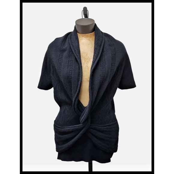 Anthropologie Sleeping On Snow Twist Front Shaw Collar Sweater Black Large - Picture 9 of 9